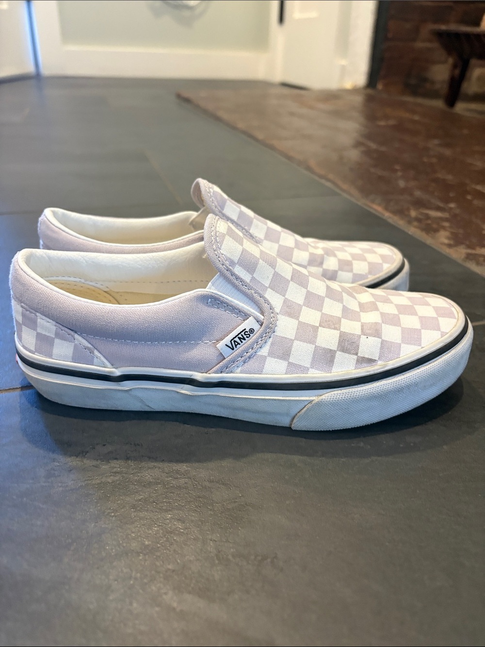 Vans Kids Slip-On Checkerboard Sneakers - Lavender/White size 2.5